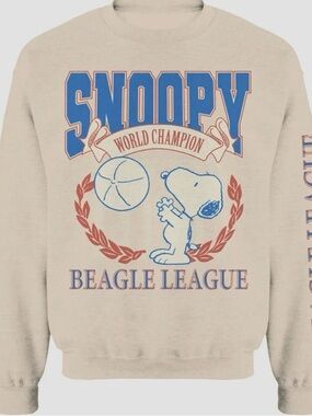 Peanuts Snoopy Beagle League Cream Sweatshirt with Blue and Red Graphics
